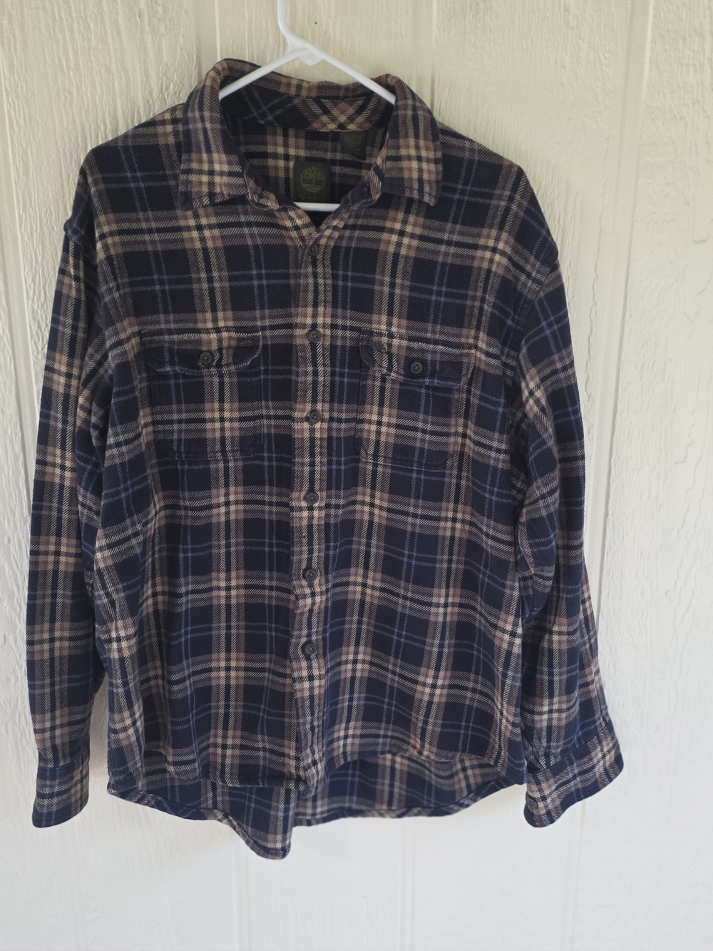 Men's Timberland Navy and Beige Plaid Lightweight Flannel Jacket, Size XL